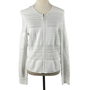 Lauren Ralph Lauren White Knit Cardigan Sweater Jacket Open Weave Womens Medium‎